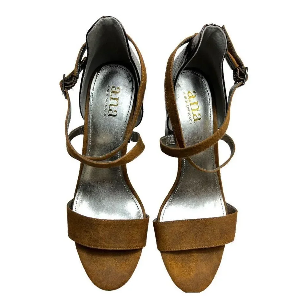 Ana high heels shoes size 7.5 M- brown fabric upper pre owned a new approach.
